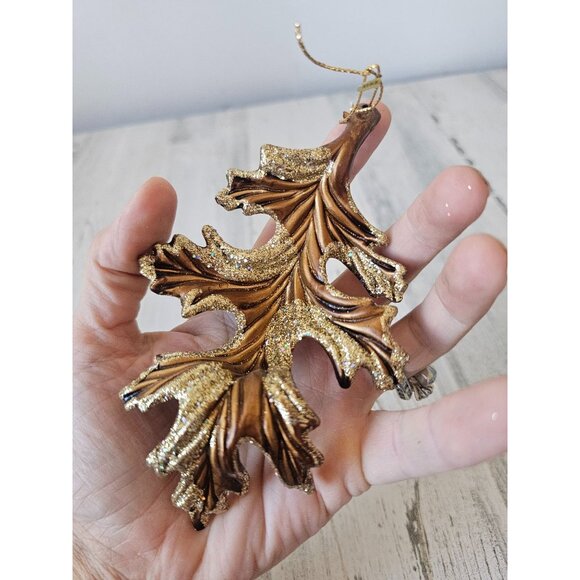 Glitter maple leaf golden gold ornament fall Xmas tree unique - Picture 9 of 10